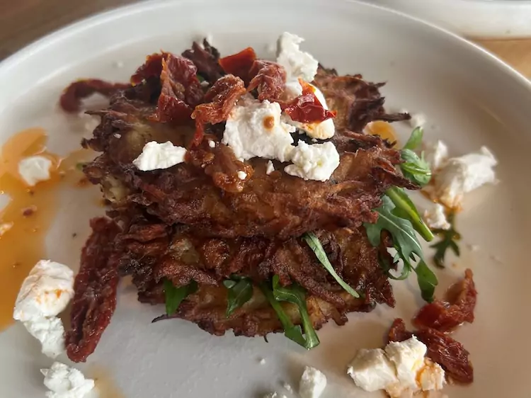 Potato Rostis, Roquette, Goats Cheese, Bush Tomato Chutney (df, nf) - 26