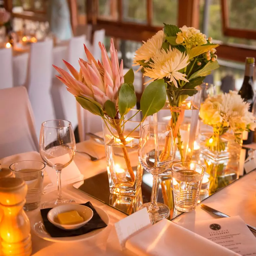 Table set in the evening for a wedding